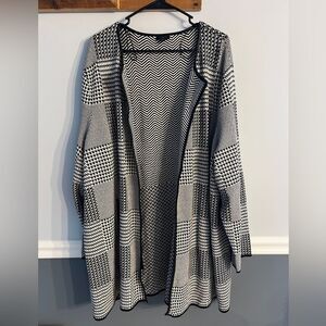 Talbots Plus 3X Open Front Knit Cardigan Jacket Black & White